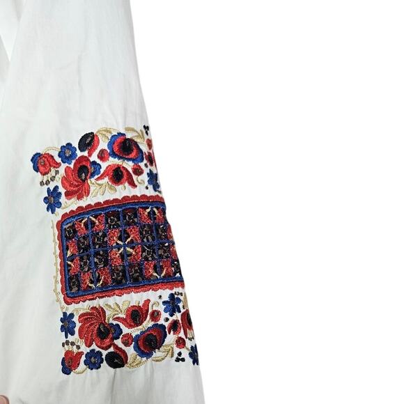 Tibi XS Cora Embroidered Tunic Top White Boho Cotton Coastal Smocked Floral - Picture 6 of 6